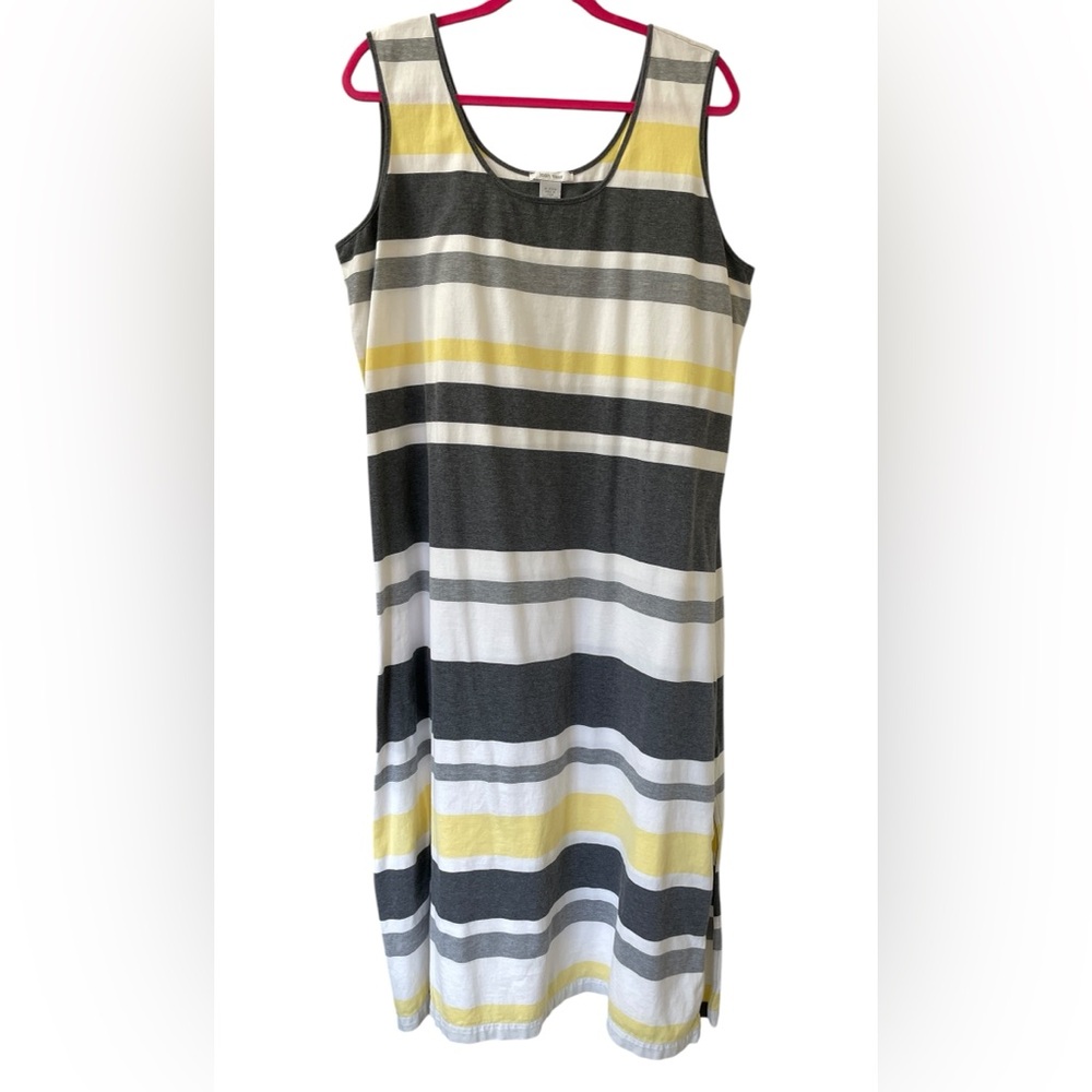 Striped Sleeveless Dress - Yellow, Gray, White